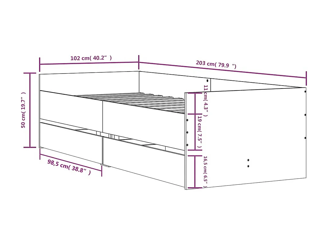 Bettgestell mit Schubladen Schwarz 100x200 cm