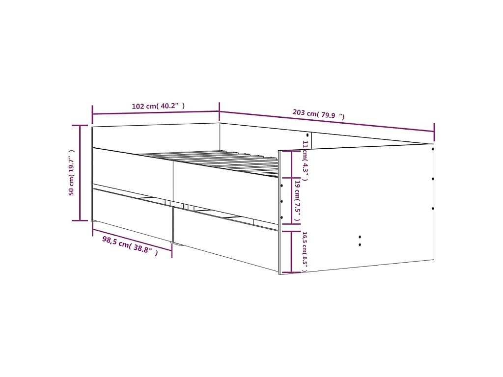 Estrutura de cama com gavetas 100x200 cm preto