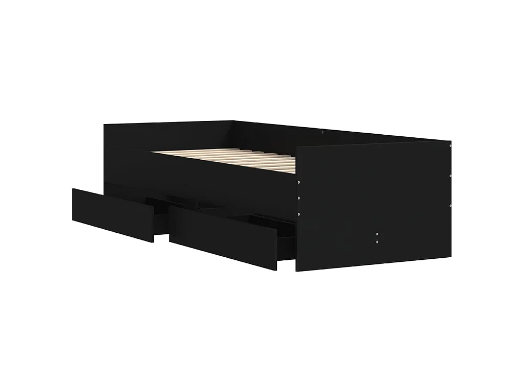 Cadre de lit avec tiroirs sans matelas noir 100x200 cm
