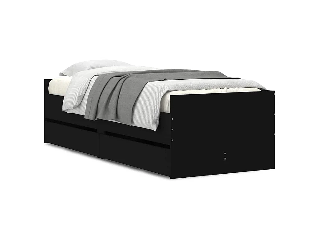 Cadre de lit avec tiroirs sans matelas noir 100x200 cm