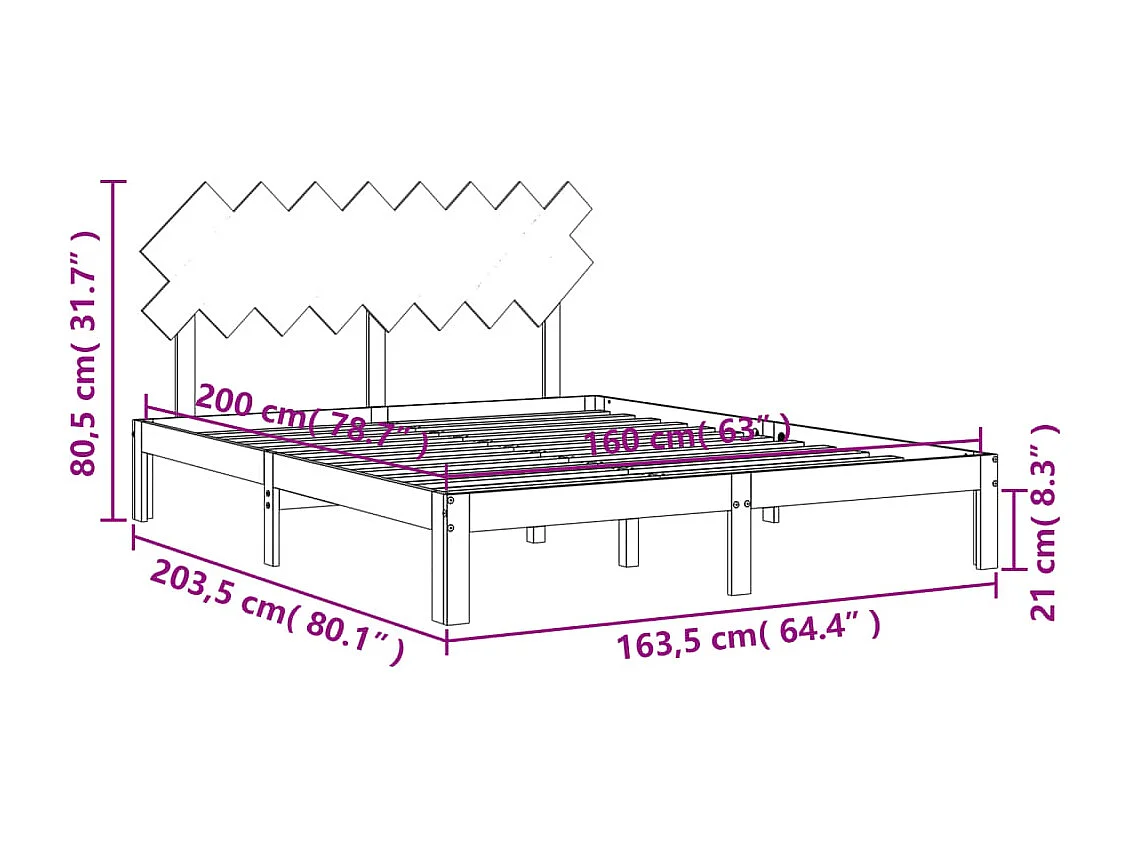 Bedframe zonder matras massief grenenhout 160x200 cm