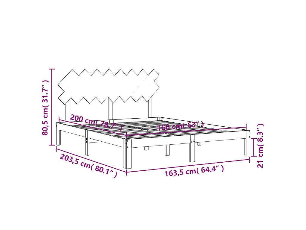 Cadre de lit sans matelas 160x200 cm bois massif de pin