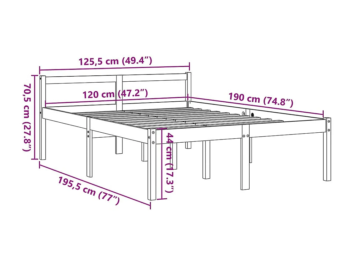 Seniorenbett Wachsbraun 120x190 cm Massivholz Kiefer