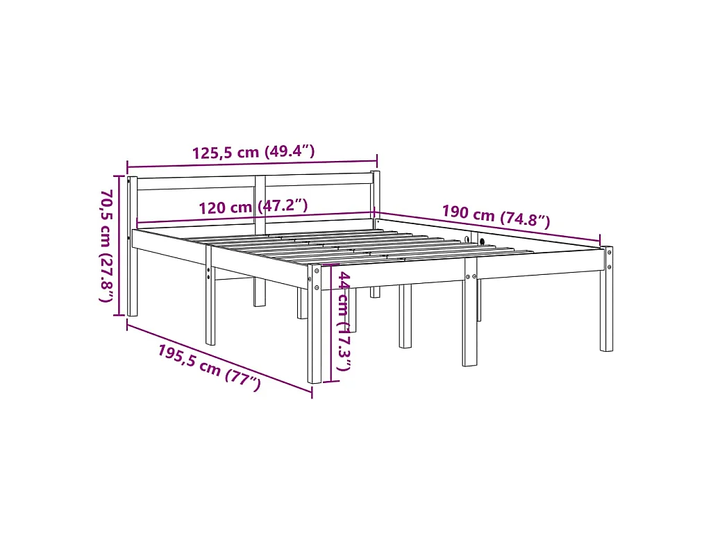 Seniorenbett Wachsbraun 120x190 cm Massivholz Kiefer