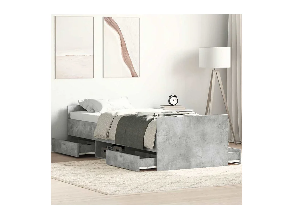 Bettgestell mit Kopf- und Fußteil Betongrau 75x190 cm