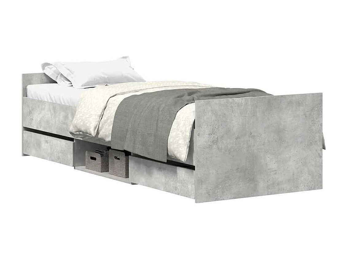 Estructura de cama con cabecero piecero gris hormigón 75x190 cm