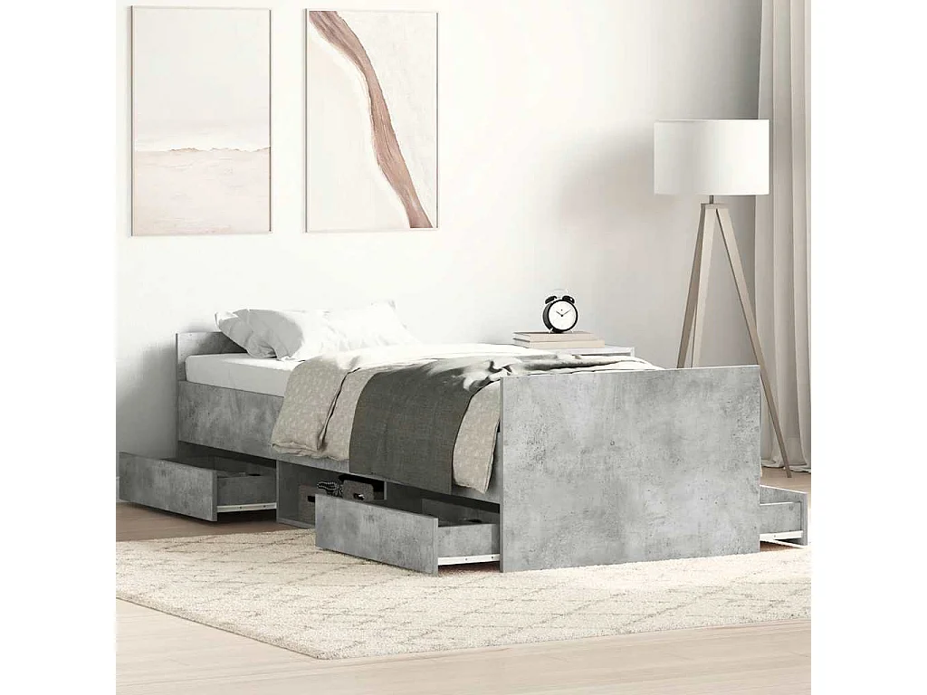 Estructura de cama con cabecero piecero gris hormigón 75x190 cm