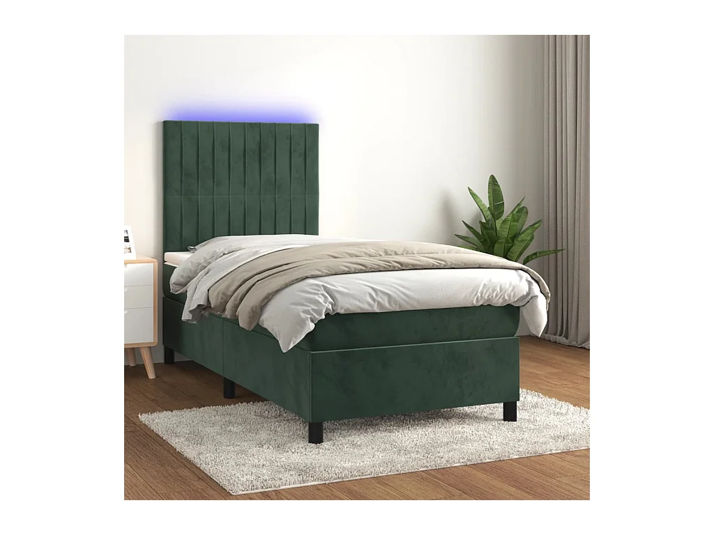 Sommier à lattes de lit avec matelas LED Vert foncé 100x200 cm