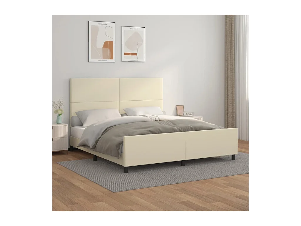 Cadre de lit avec tête de lit Crème 160x200 cm Similicuir