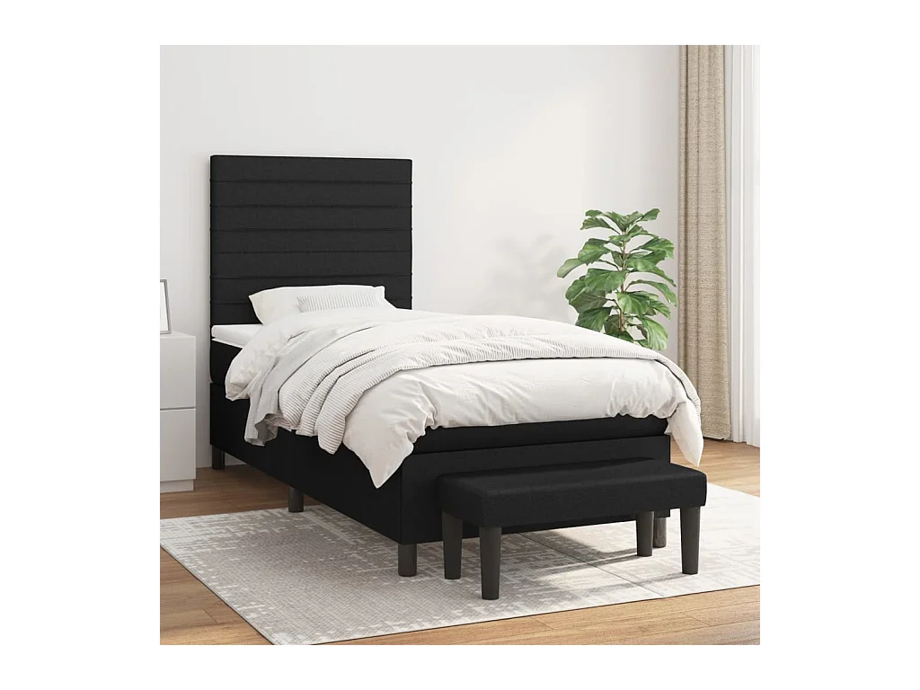 Sommier à lattes de lit avec matelas Noir 90x200 cm Tissu