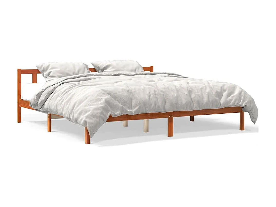 Cama sin colchón madera maciza de pino marrón cera 200x200 cm