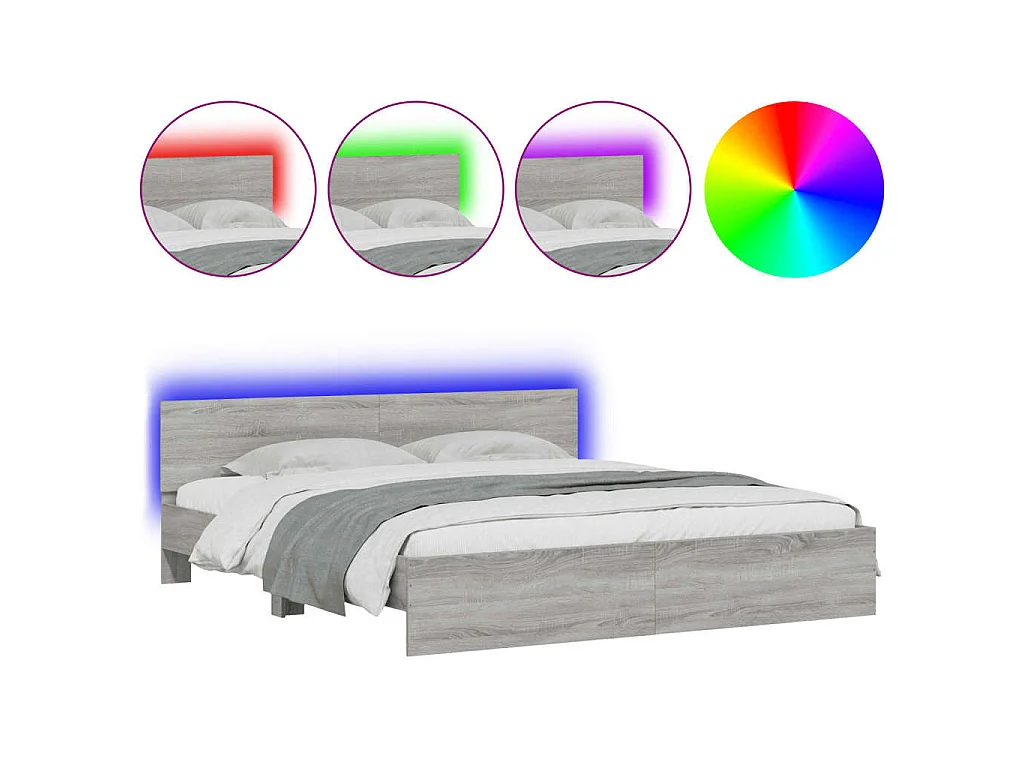 Bedframe met hoofdeinde en LED-licht grijs sonoma 180x200 cm