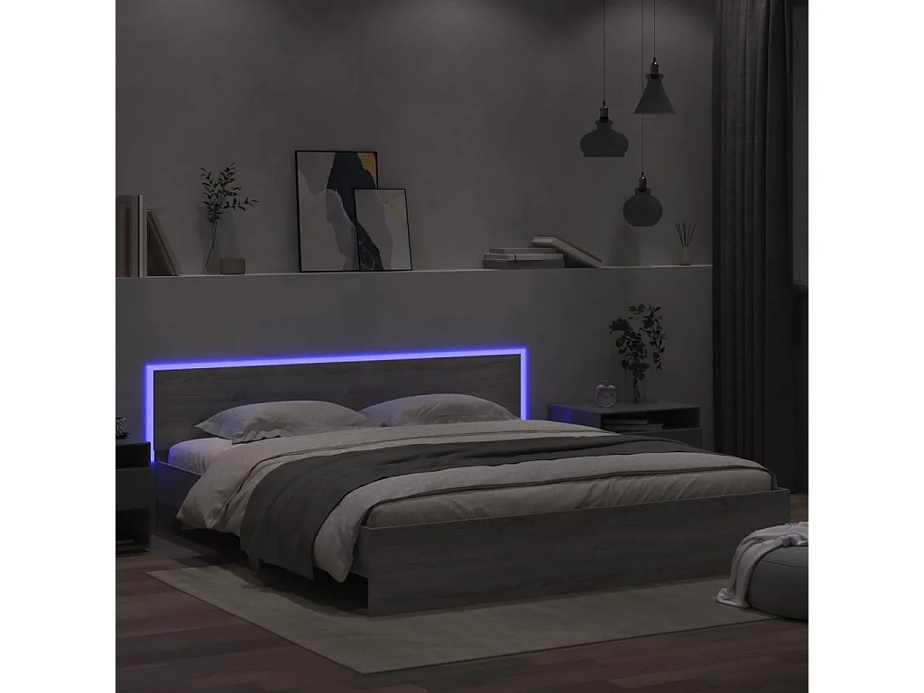 Bedframe met hoofdeinde en LED-licht grijs sonoma 180x200 cm