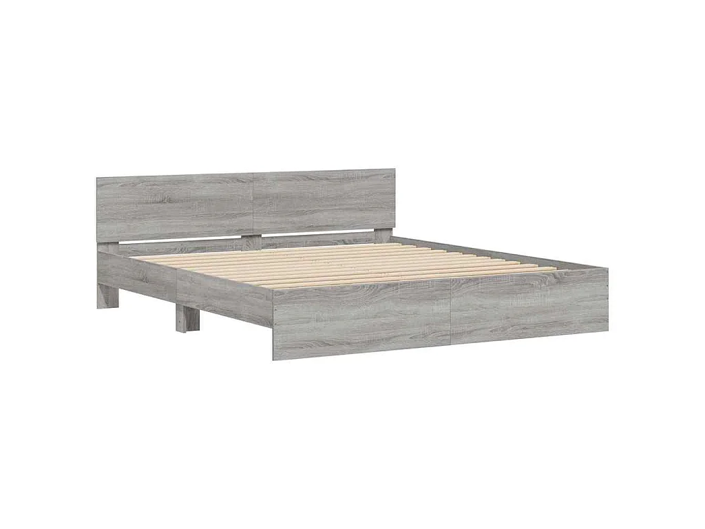 Giroletto con Testiera e LED Grigio Sonoma 180x200 cm