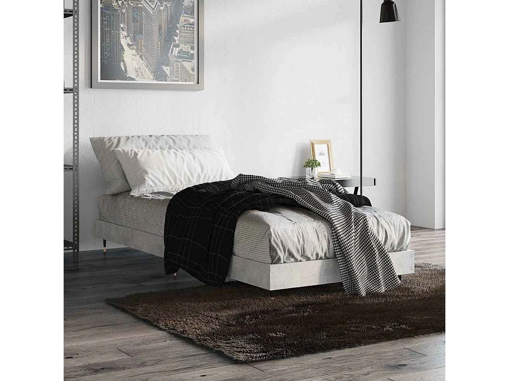 Bedframe bewerkt hout betongrijs 75x190 cm
