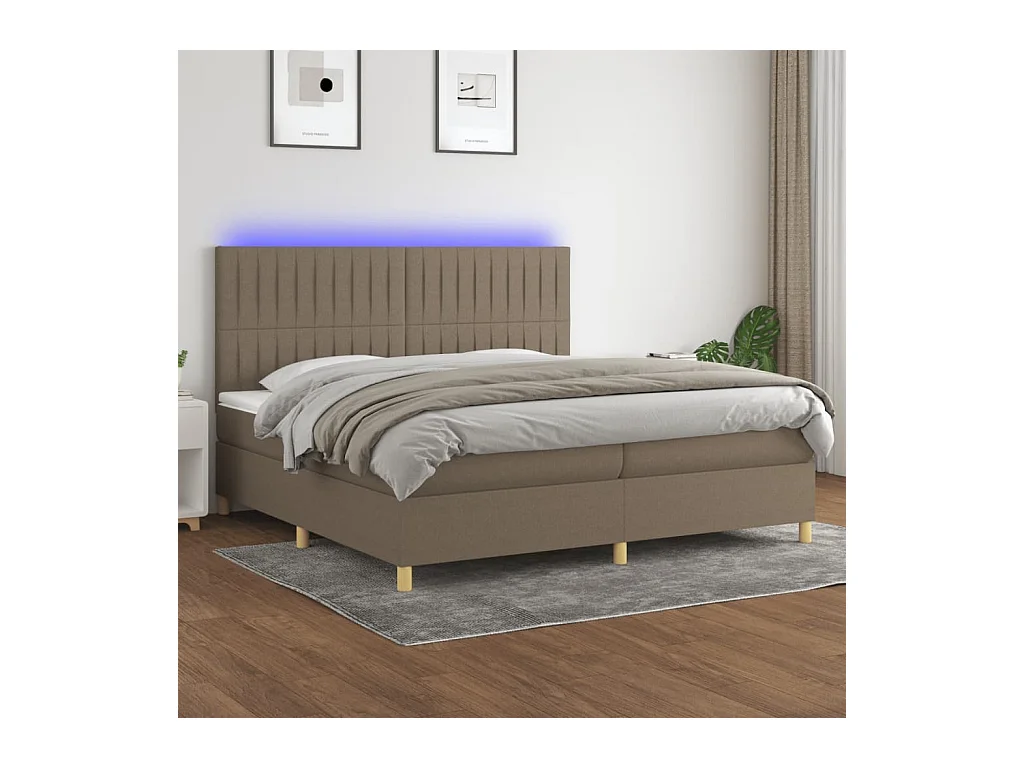 Sommier à lattes de lit et matelas et LED Taupe 200x200cm Tissu