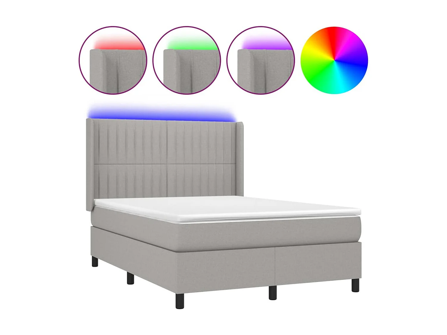 Boxspringbett mit Matratze & LED Hellgrau 140x190 cm Stoff