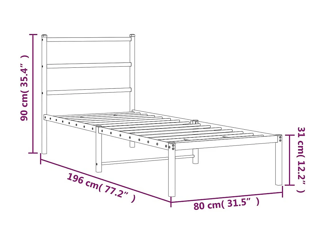 Cadre de lit métal sans matelas avec tête de lit blanc 75x190cm