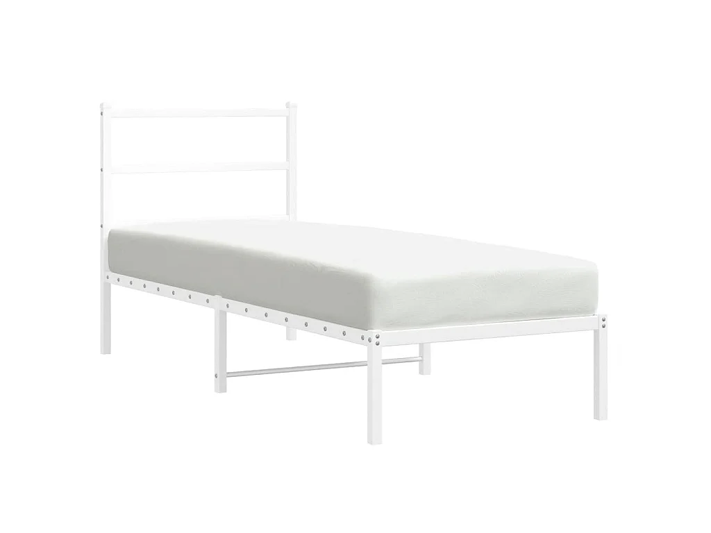 Cadre de lit métal sans matelas avec tête de lit blanc 75x190cm