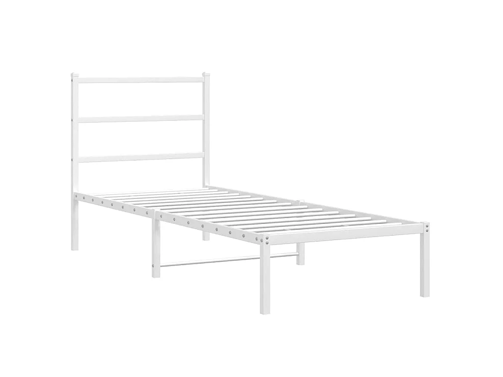 Cadre de lit métal sans matelas avec tête de lit blanc 75x190cm