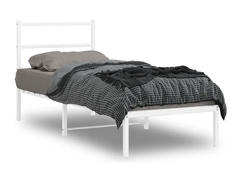 Cadre de lit métal sans matelas avec tête de lit blanc 75x190cm