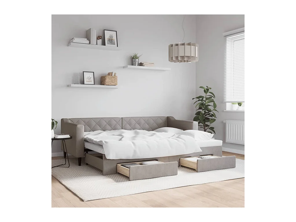 Lit de jour avec gigogne et tiroirs sans matelas taupe 80x200cm