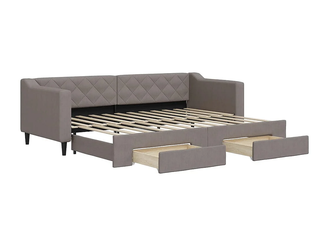 Slaapbank met onderschuifbed en lades 80x200 cm stof taupe