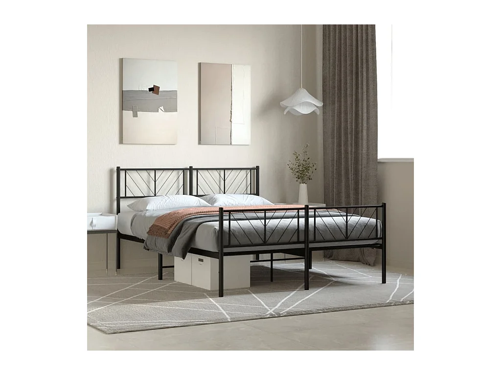 Cadre de lit métal sans matelas avec pied de lit noir 160x200cm