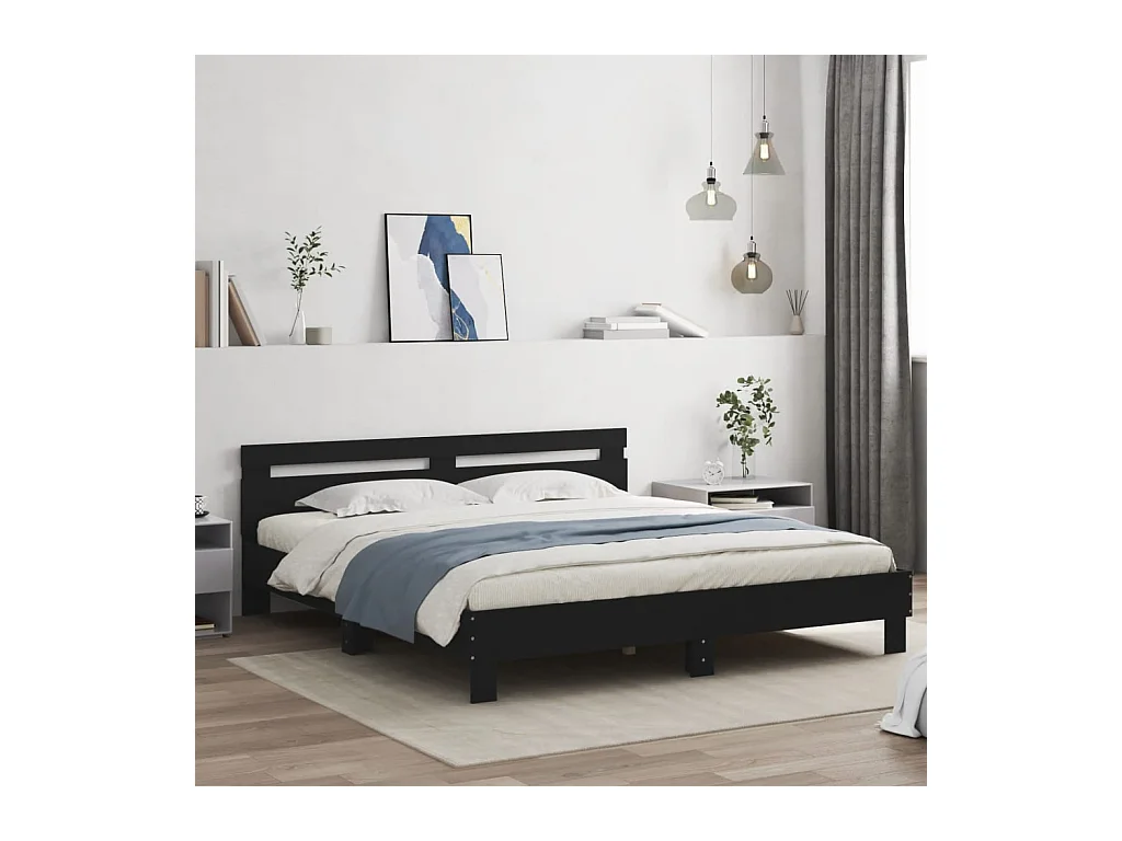 Cadre de lit avec LED sans matelas noir 180x200 cm