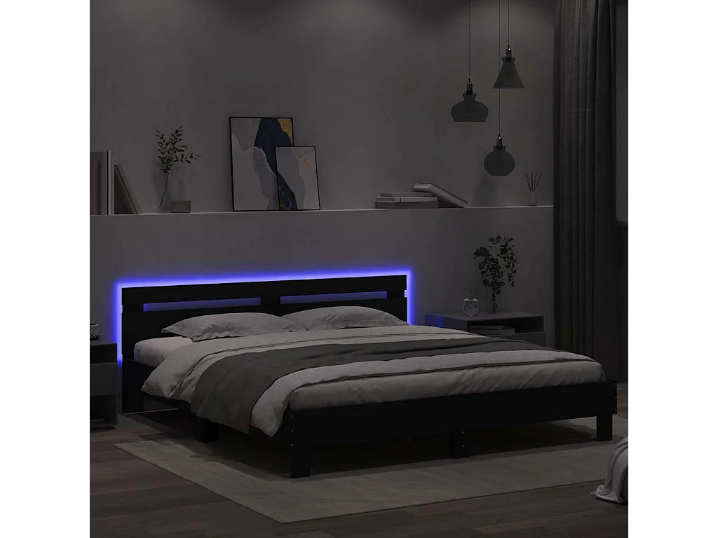 Cadre de lit avec LED sans matelas noir 180x200 cm