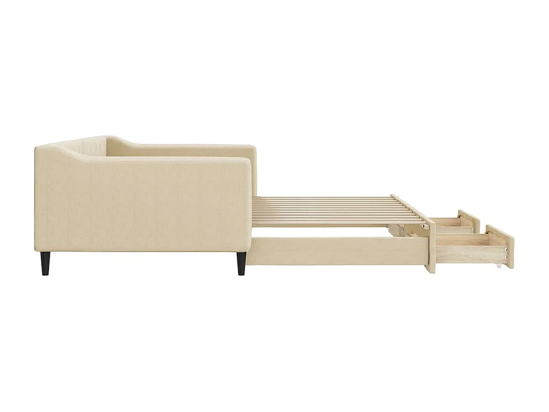 Slaapbank met onderschuifbed en lades 100x200 cm stof crème