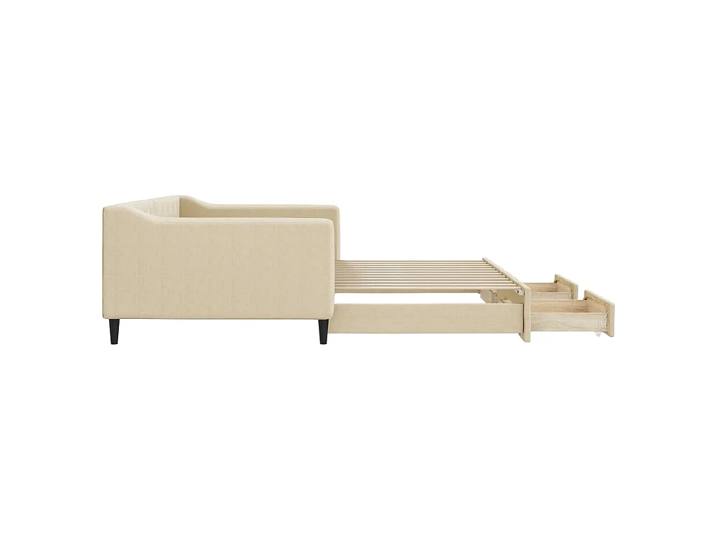 Divano Letto Estraibile con Cassetti Crema 100x200cm in Tessuto
