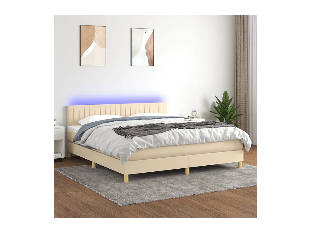 Sommier à lattes de lit avec matelas LED Crème 160x200 cm Tissu
