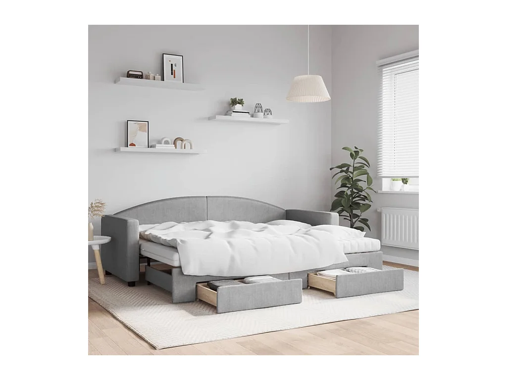 Slaapbank met onderschuifbed en lades 80x200 cm stof lichtgrijs