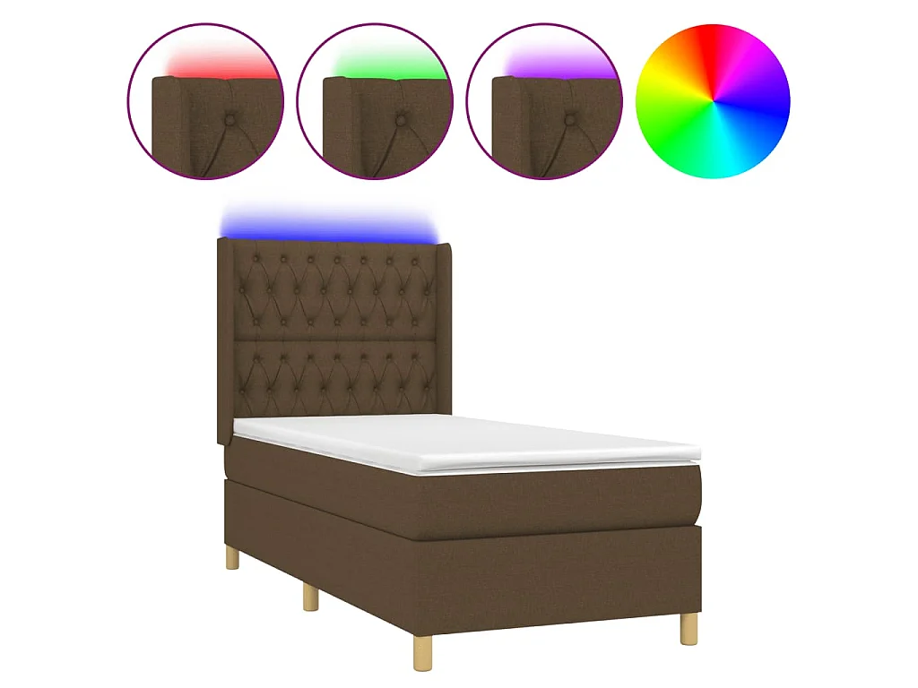 Boxspring met matras en LED stof donkerbruin 90x190 cm