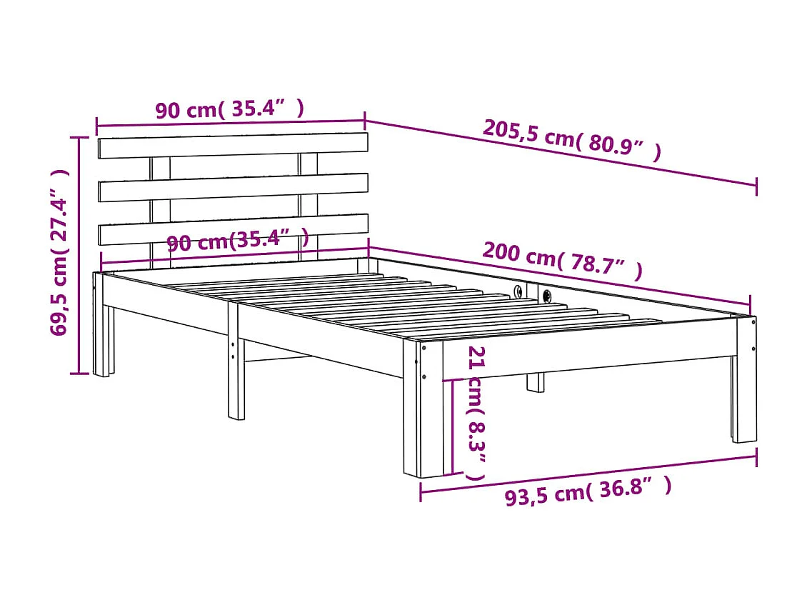 Cadre de lit sans matelas cire marron 90x200 cm bois pin massif