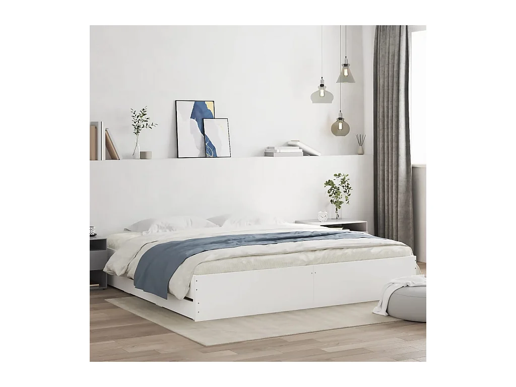 Cadre de lit avec tiroirs sans matelas blanc 200x200 cm