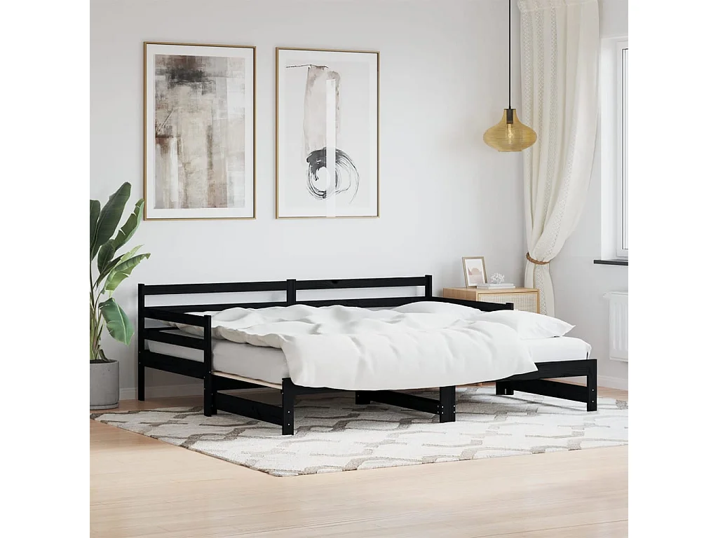 Divano Letto con Letto Estraibile Nero 90x190cm Massello Pino