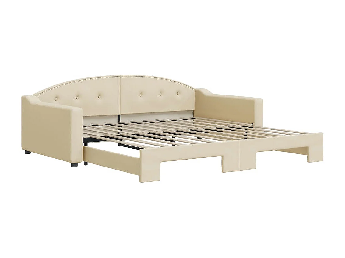 Slaapbank met onderschuifbed 100x200 cm stof crèmekleurig