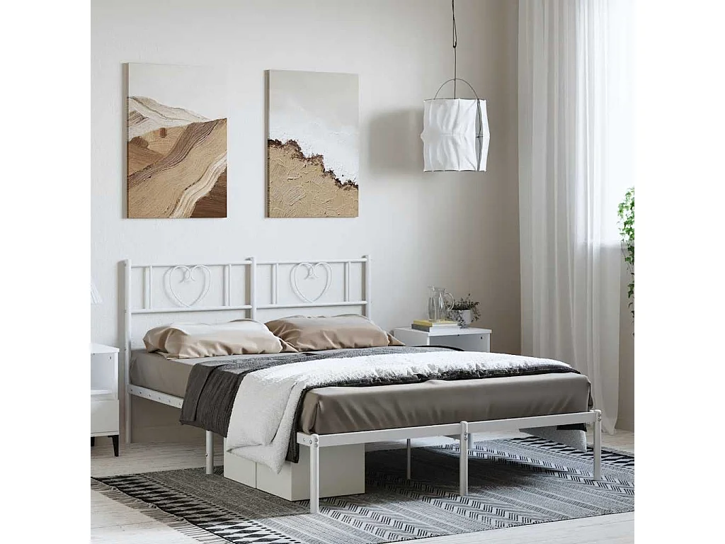 Cadre de lit métal sans matelas et tête de lit blanc 150x200 cm