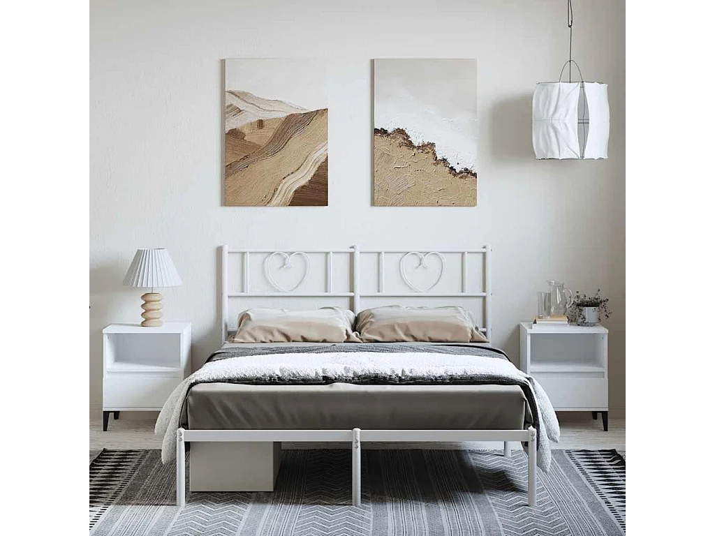 Cadre de lit métal sans matelas et tête de lit blanc 150x200 cm