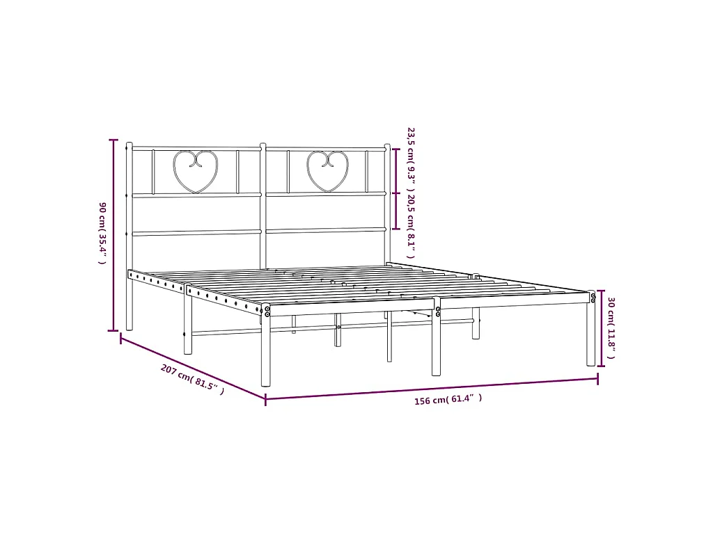 Cadre de lit métal sans matelas et tête de lit blanc 150x200 cm