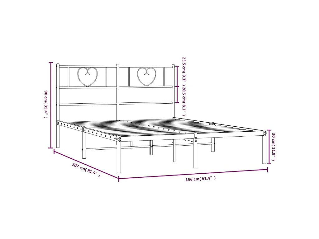 Bedframe met hoofdbord metaal wit 150x200 cm