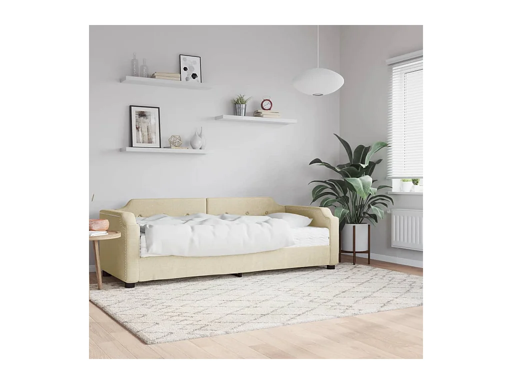 Lit de jour avec matelas crème 100x200 cm tissu