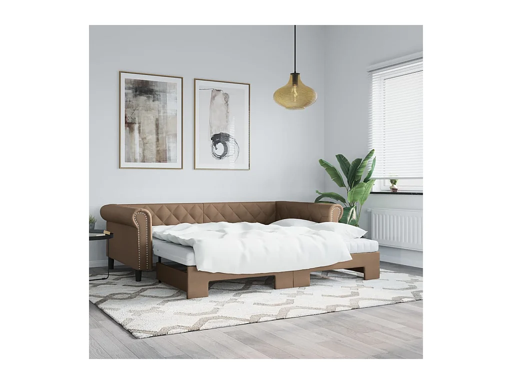 Lit de jour avec lit gigogne cappuccino 90x200 cm similicuir