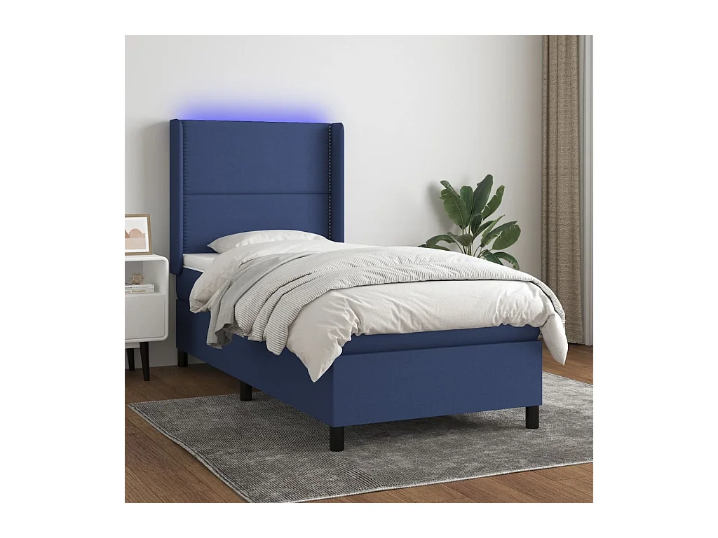 Sommier à lattes de lit matelas LED Bleu 90x200 cm Tissu
