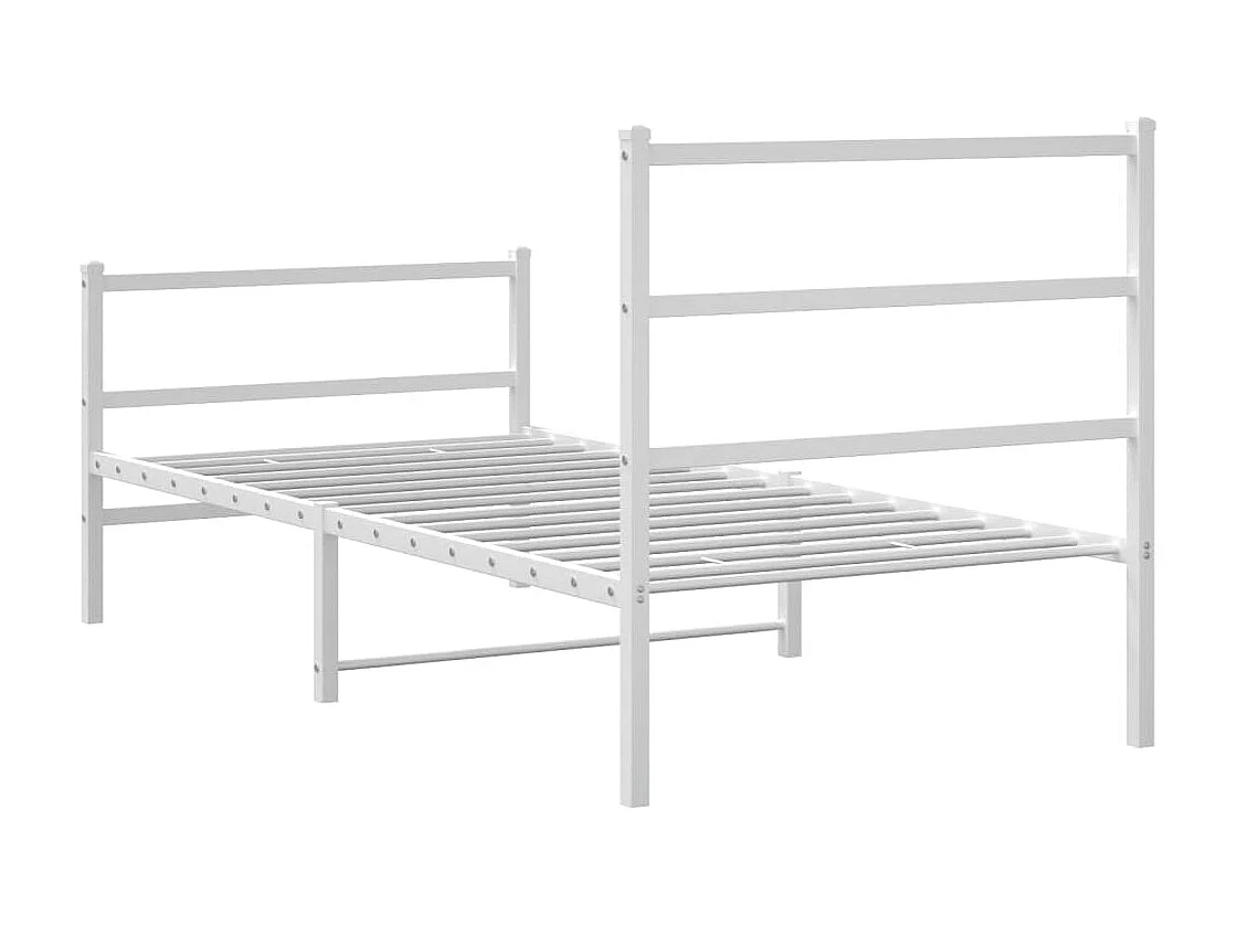 Cadre de lit métal sans matelas avec pied de lit blanc 90x200cm