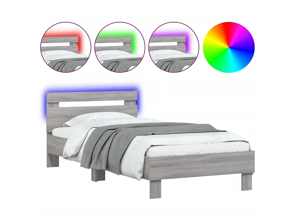 Bedframe met hoofdbord en LED grijs sonoma eikenkleur 90x190 cm