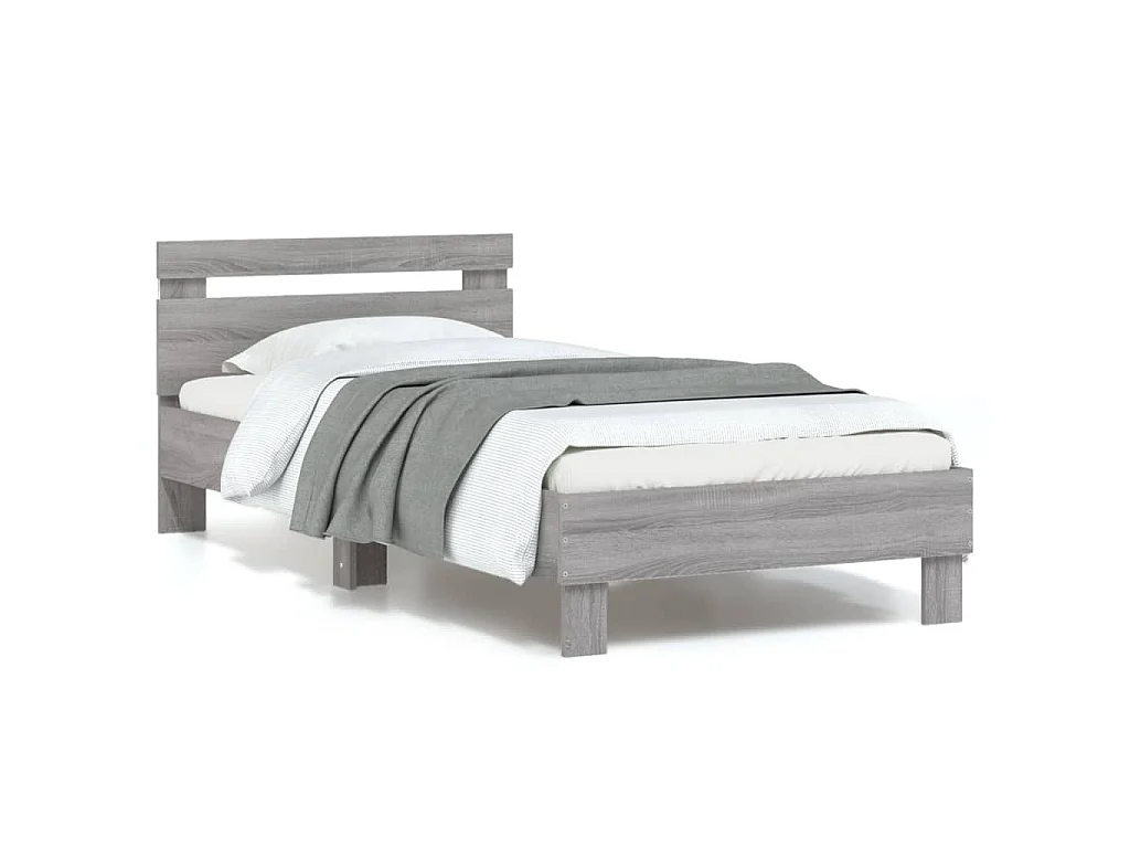 Bedframe met hoofdbord en LED grijs sonoma eikenkleur 90x190 cm
