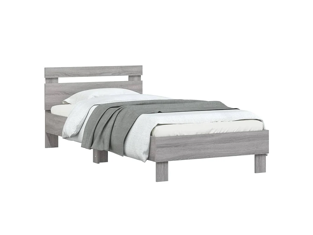 Bedframe met hoofdbord en LED grijs sonoma eikenkleur 90x190 cm